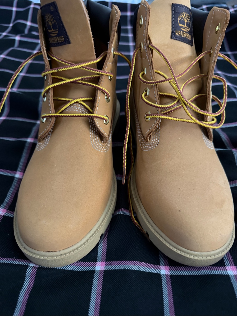 Timberland Women’s Tan Work Boots with Yellow-Brown Laces